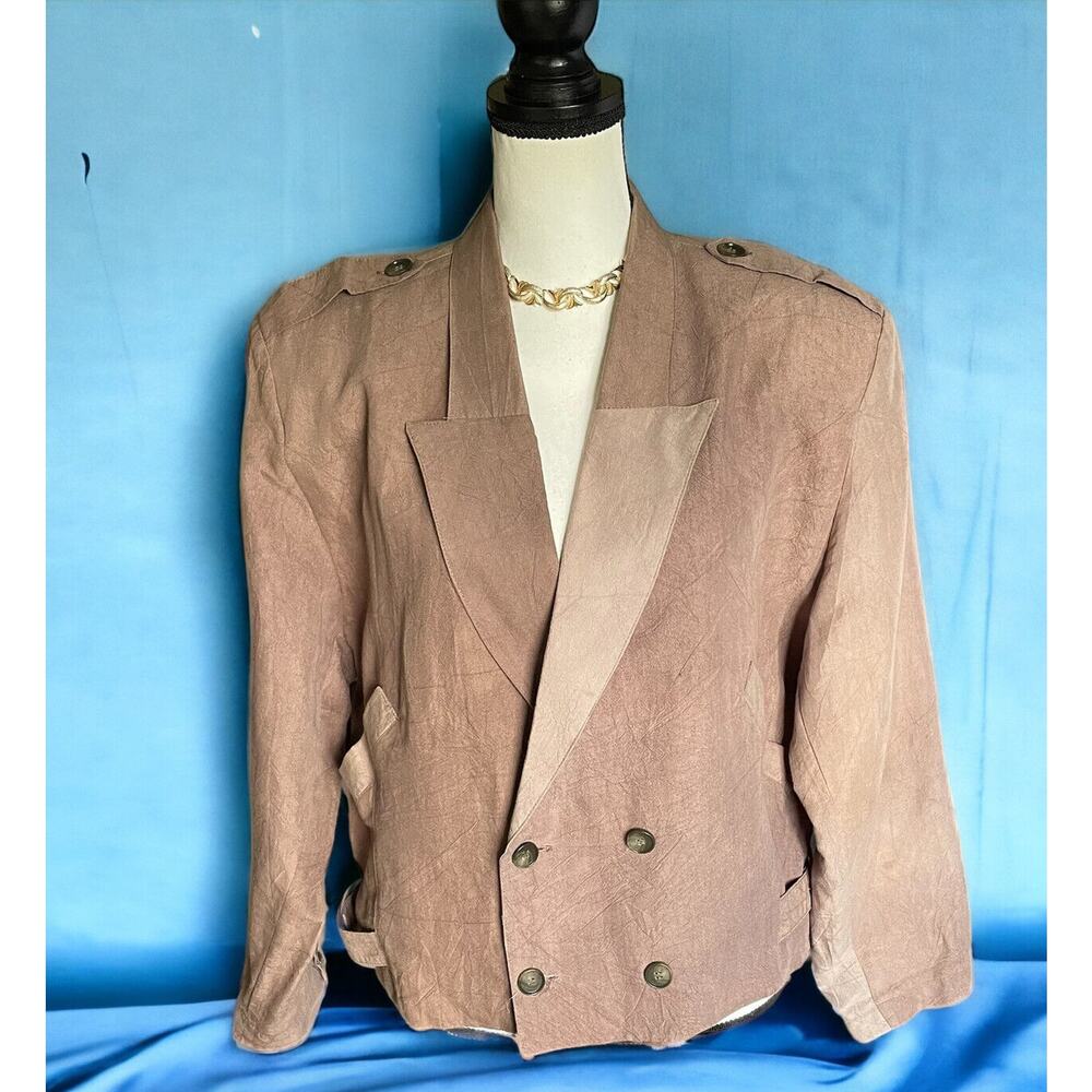 Vintage 80s Z Cavaricci Crop Blazer Jacket New Wave WOMENS Taupe Brown S USA
